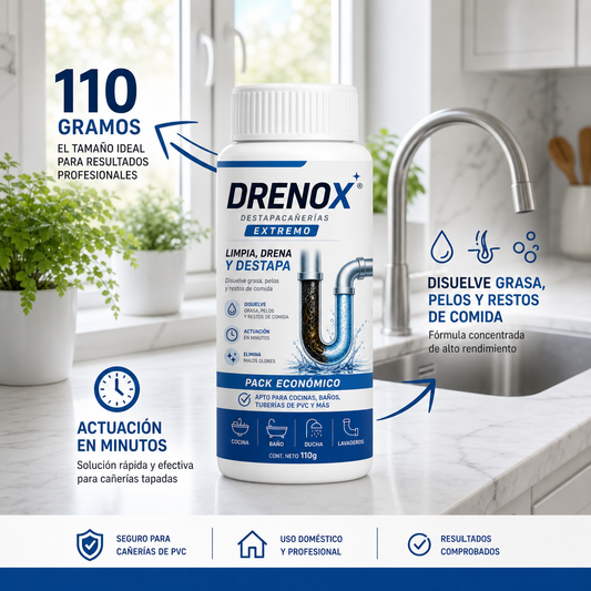 DRENOX® Destapacañerías  – Eliminá obstrucciones en Minutos