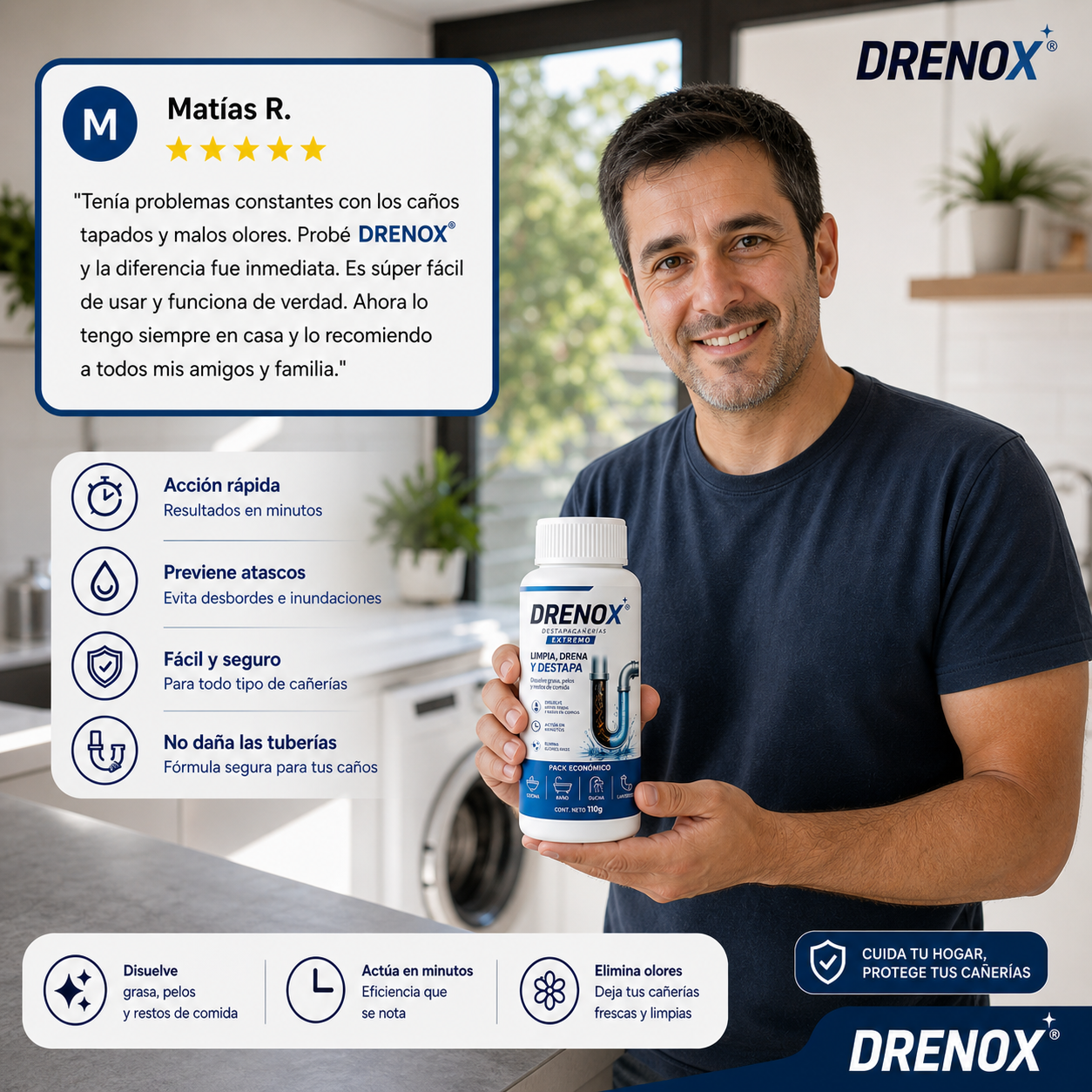 DRENOX® Destapacañerías  – Eliminá obstrucciones en Minutos