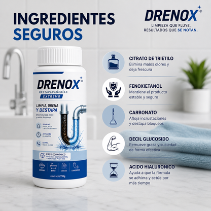 DRENOX® Destapacañerías  – Eliminá obstrucciones en Minutos