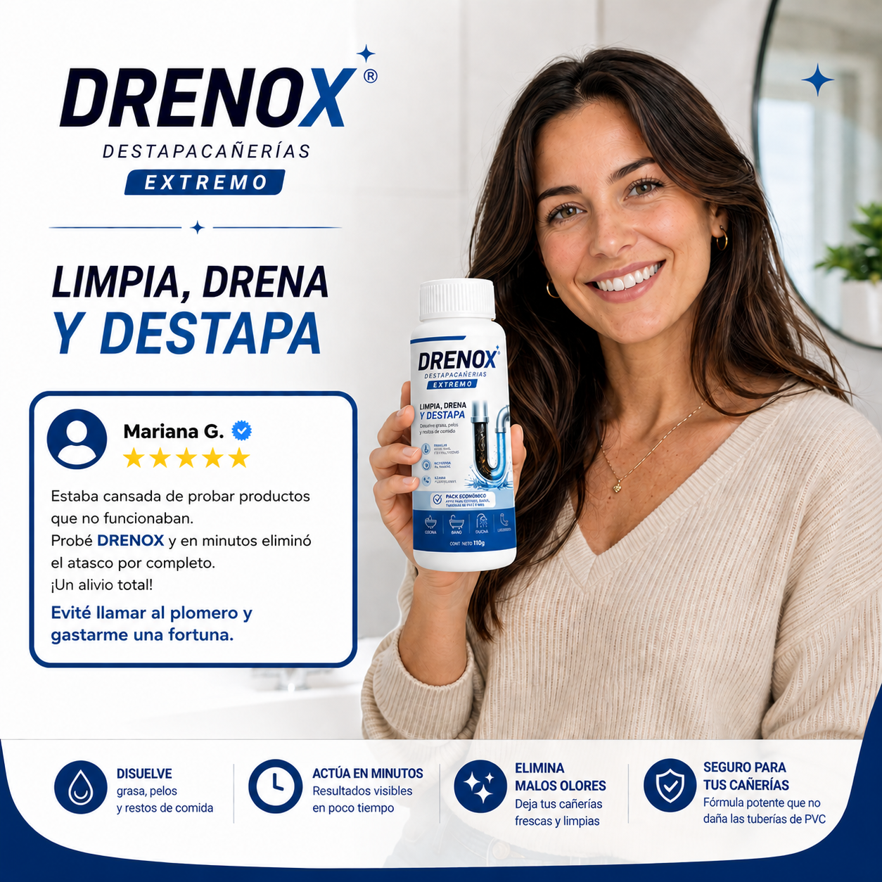 DRENOX® Destapacañerías  – Eliminá obstrucciones en Minutos
